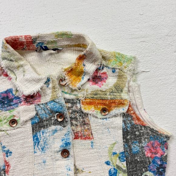 Stradivarius Abstract Floral Crop Vest Colorful Frayed, Fits Small - Picture 2 of 6